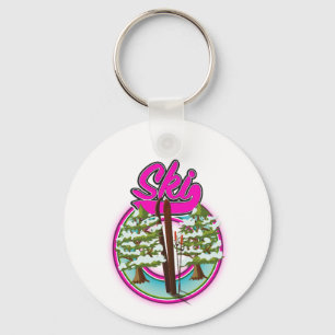 vintage ski roze logo sleutelhanger