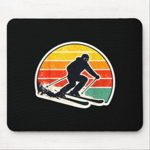 Vintage skiër silhouet retro skien ski zonsonderga muismat