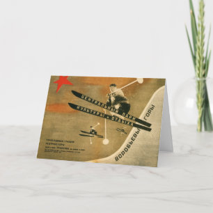 Vintage skiposter,    Russische wintersporten Feestdagen Kaart