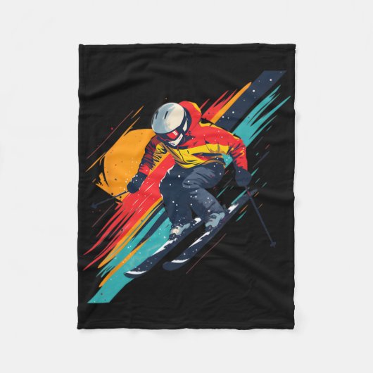 Vintage Skiraceontwerp - Retro Fleece Deken (Voorkant)