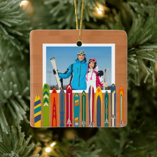 Vintage Skis Photo Keepsake Keramisch Ornament (Boom)
