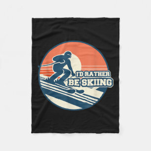 Vintage Skisilhouet Ontwerp Met Zonsondergang Grad Fleece Deken