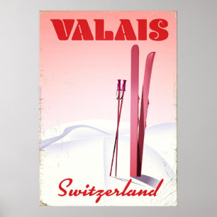 vintage skski-poster voor valais Zwitserland Poster
