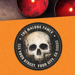 Vintage skull Halloween return address Ronde Sticker