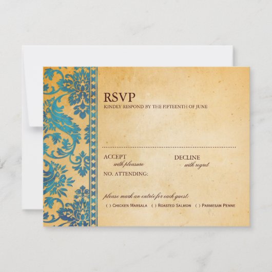 Vintage Sky Blue Damask Lace Wedding RSVP (Voorkant)