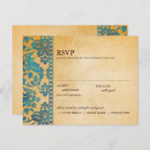 Vintage Sky Blue Damask Lace Wedding RSVP (Voorkant / Achterkant)