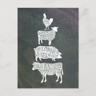 Vintage Slager Vlees Snij Cow Varken Kip Kunst Briefkaart