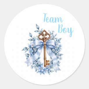 Vintage Sleutel Blauwe Lint Team Jongen Geslacht R Ronde Sticker