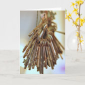 Vintage Sleutels Kaart (Gele Bloem)