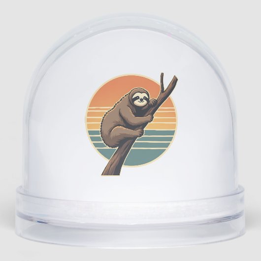 Vintage Sloth Sunset Vector Retro Hanging Art 2 Sneeuwbol (Voorkant)