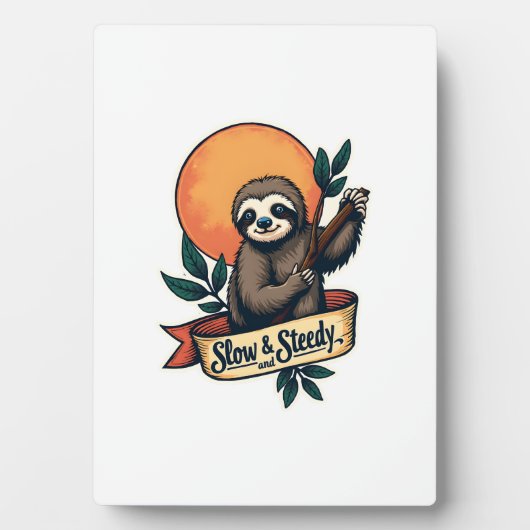 Vintage Sloth T-Shirt Slow and Steady Humor Design Fotoplaat (voorkant)