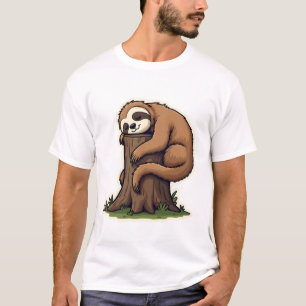 Vintage Sluimerende Luiaard Bos Log Cute Dieren Ku T-shirt