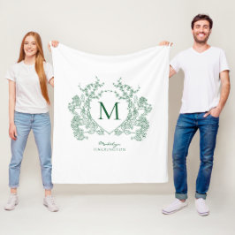 Vintage Smaragdgroene Bloemenkroon Monogram Fleece Deken