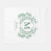 Vintage Smaragdgroene Bloemenkroon Monogram Fleece Deken (Voorkant (Horizontaal))