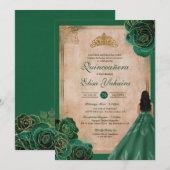 Vintage smaragdgroene gouden rozen royale Quincean Kaart (Voorkant / Achterkant)