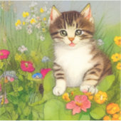 Vintage Smiling Cat Illustration Sticker (Voorkant)