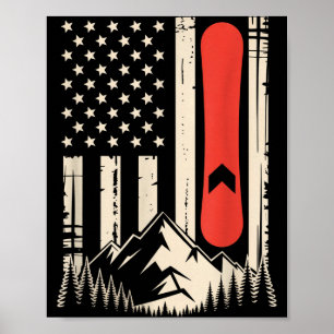 Vintage sneeuwbord berg Amerikaanse vlag ontwerp Poster
