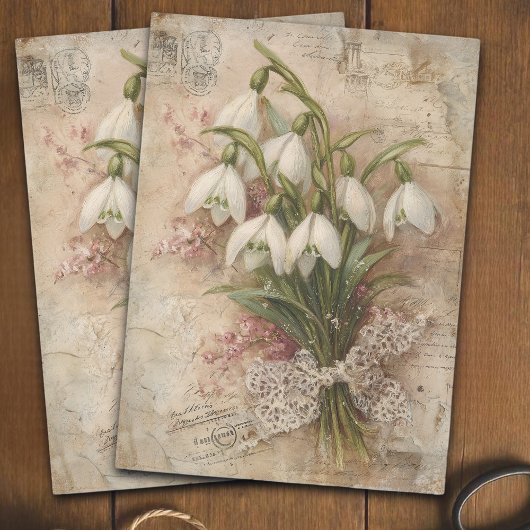 Vintage Sneeuwklokje Boeket Decoupage Ephemera Tissuepapier