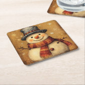 Vintage Sneeuwman Kerst Onderzetter (Schuin)