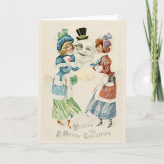 Vintage Sneeuwman Monocle Kerst Groet Feestdagen Kaart
