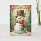 Vintage Sneeuwman Prettig Kerstfeest Feestdagen Kaart (Voorkant)