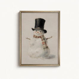 Vintage Sneeuwman Watercolor Poster - Winter Kunst