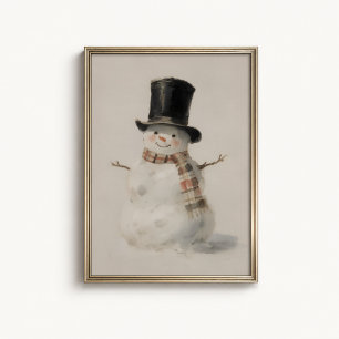 Vintage Sneeuwman Watercolor Poster - Winter Kunst