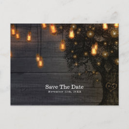 Vintage snoerlampjes & boom bruiloft Save the Date Aankondigingskaart