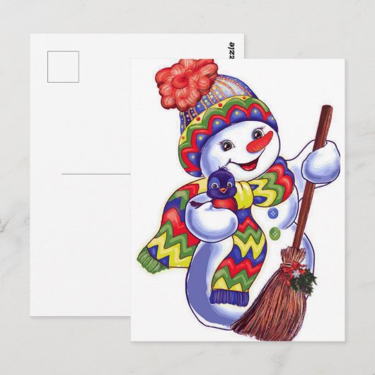 Vintage Snowman Briefkaart (Voorkant / Achterkant)