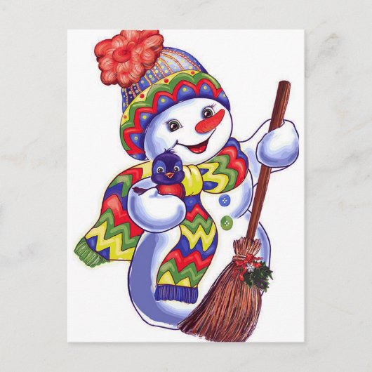 Vintage Snowman Briefkaart (Voorkant)