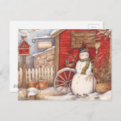 Vintage Snowman Briefkaart (Voorkant / Achterkant)