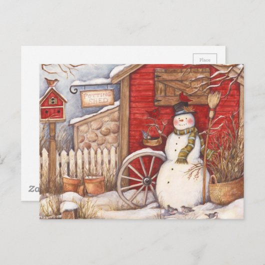 Vintage Snowman Briefkaart (Voorkant / Achterkant)