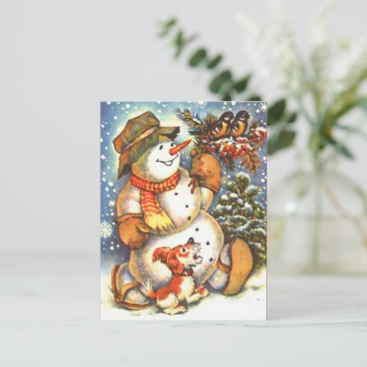 Vintage Snowman Briefkaart (Staand voorkant)