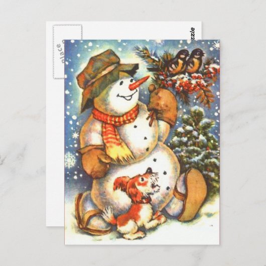Vintage Snowman Briefkaart (Voorkant / Achterkant)