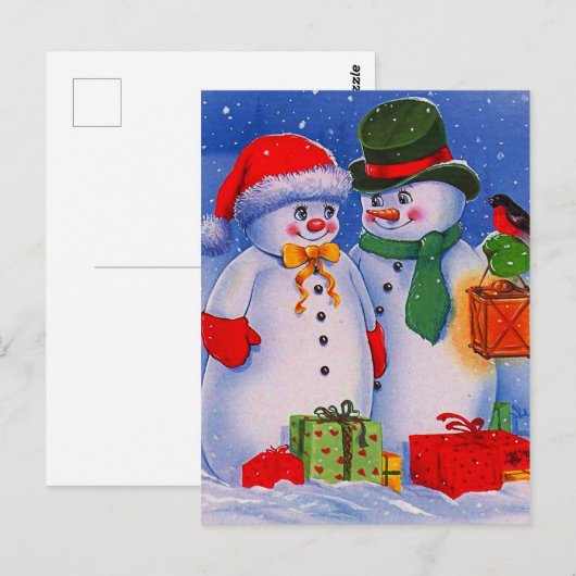 Vintage Snowman Briefkaart (Voorkant / Achterkant)
