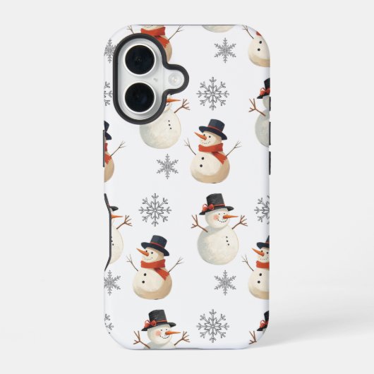 Vintage Snowman Christmas Snowflakes iPhone Case 16 Hoesje (Achterkant)