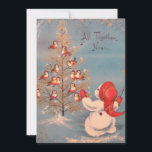 Vintage Snowman die vogels aan het zingen brengt Feestdagenkaart<br><div class="desc">en schattige kerstkaart. Met een Snowman die vogels leert om uit te zingen in de sneeuw.</div>