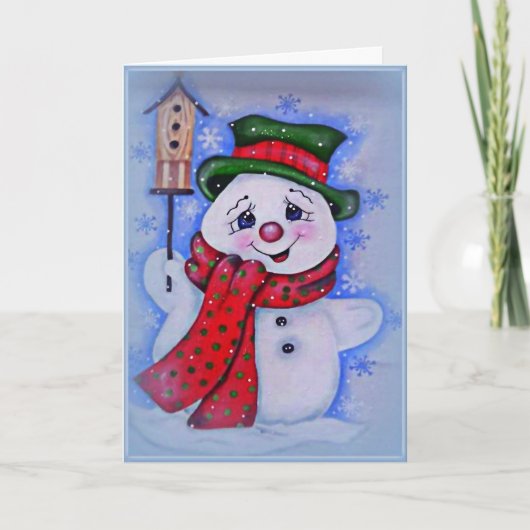 Vintage Snowman Feestdagen Kaart (Voorkant)