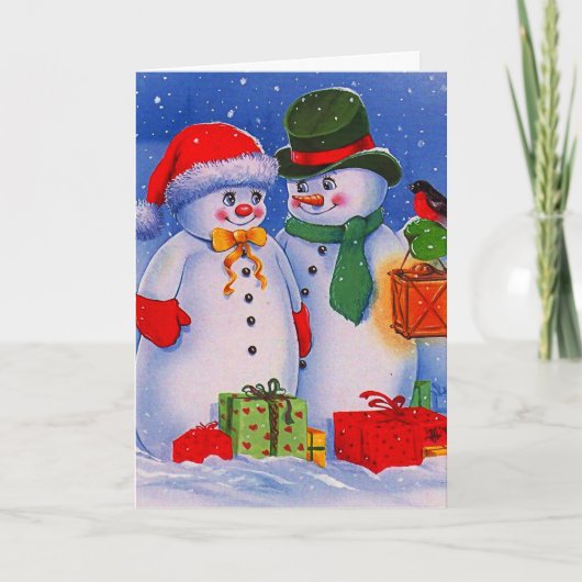 Vintage Snowman Feestdagen Kaart (Voorkant)