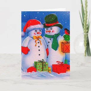 Vintage Snowman Feestdagen Kaart