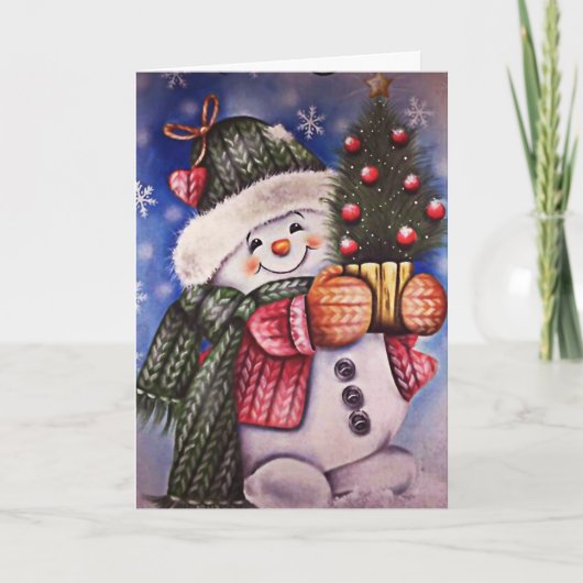 Vintage Snowman Feestdagen Kaart (Voorkant)