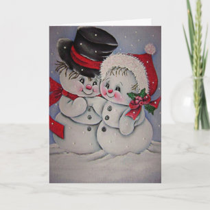 Vintage Snowman Feestdagen Kaart