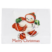 Vintage Snowman Gift Bag Groot Cadeauzakje (Achterkant)