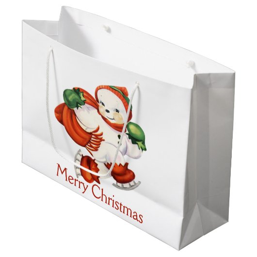 Vintage Snowman Gift Bag Groot Cadeauzakje (Voorkant Gekanteld)