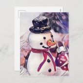 Vintage Snowman in the Snow Drawing Feestdagenkaart (Voorkant / Achterkant)