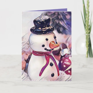 Vintage Snowman in the Snow Drawing Kaart