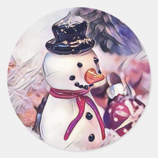 Vintage Snowman in the Snow Drawing Ronde Sticker (Voorkant)