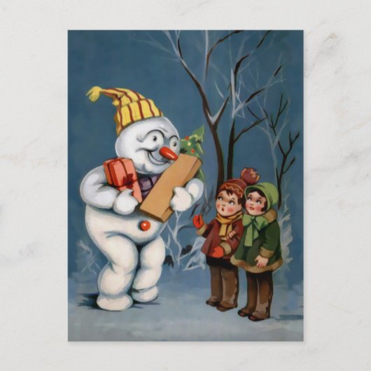 Vintage Snowman met Cadeaus Briefkaart (Voorkant)