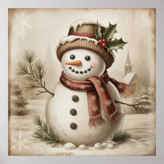 Vintage Snowman Poster (Voorkant)