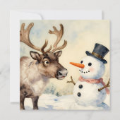Vintage Snowman & Reindeer Personalized Christmas Feestdagenkaart (Voorkant)